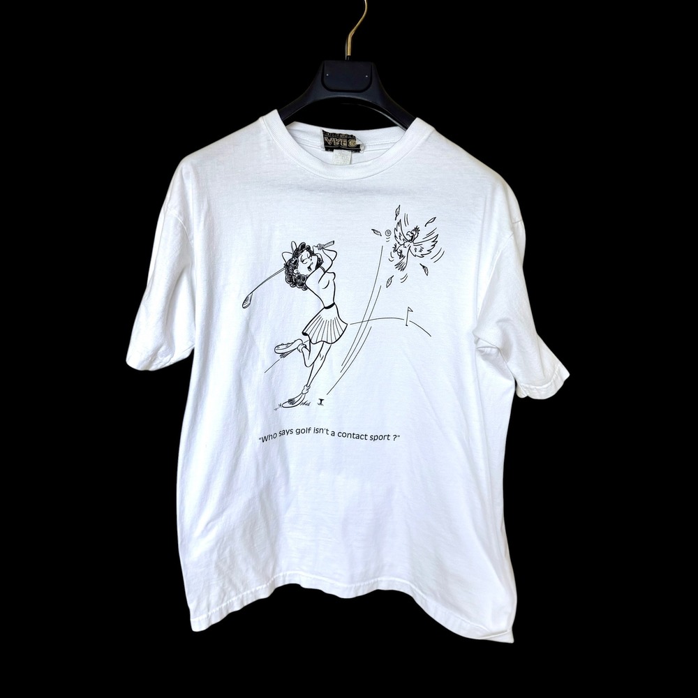 Vintage 80's Golf T-Shirt Mens Large White Made in USA Funny Cartoon Tee